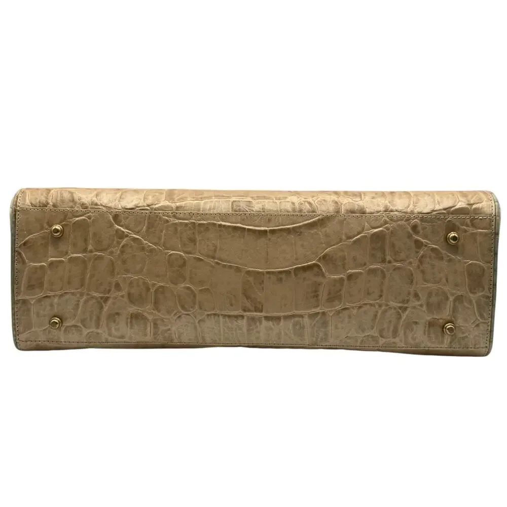 Brahmin Lucinda Tricolor Croc Embossed Leather Shoulder Bag Cream Sage Champagne